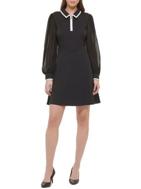 Karl Lagerfeld Black Mini Dress with White Contrast Collar - Size 10